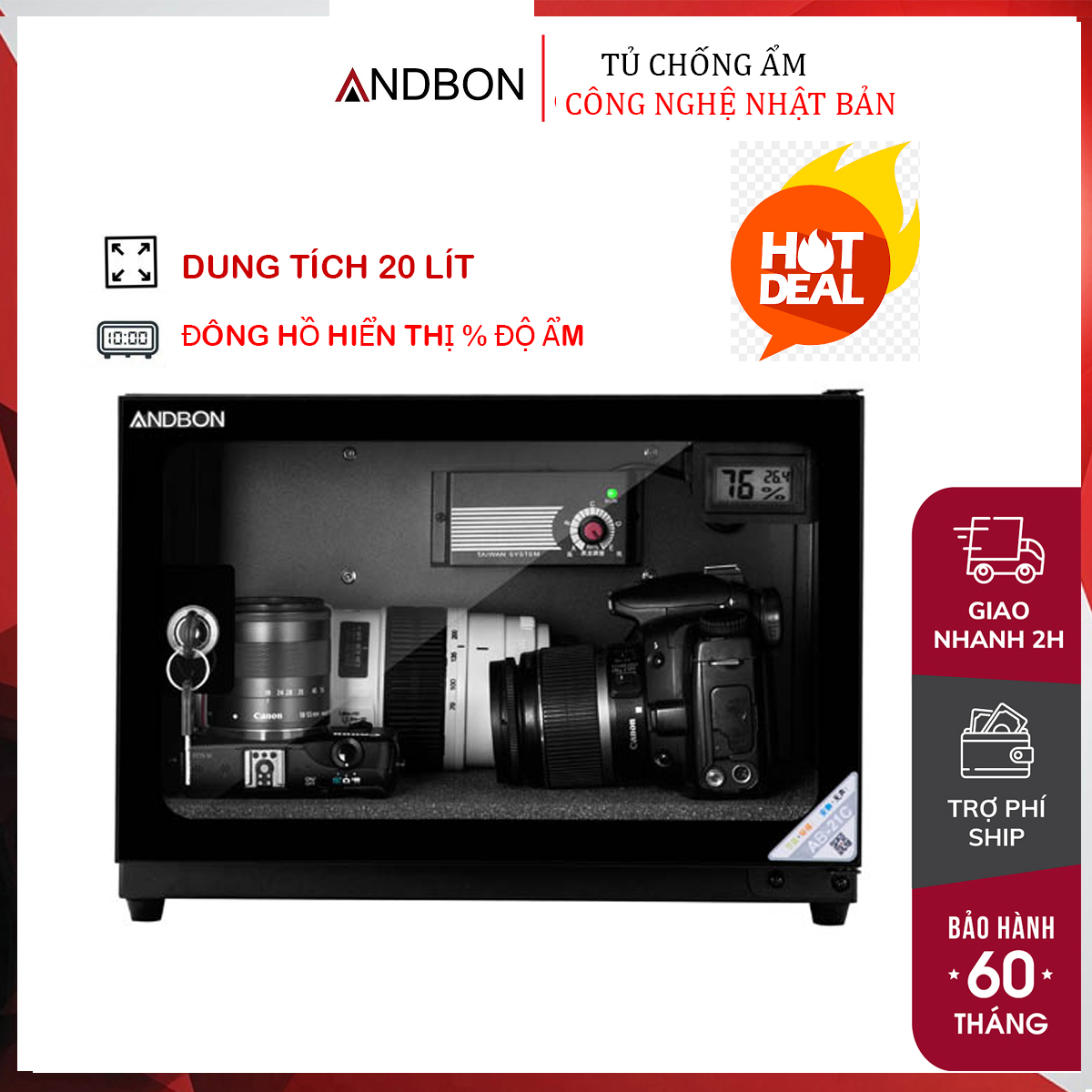 Tủ chống ẩm máy ảnh 20 Lít nhập khẩu ANDBON AB-21C