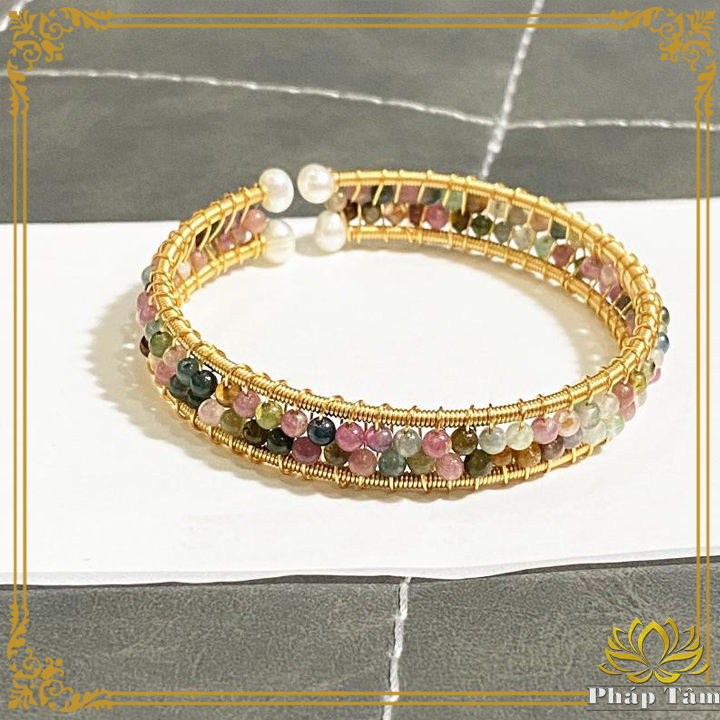 Vòng tay handmade 14k đá tourmaline bản cao cấp - pháp tâm