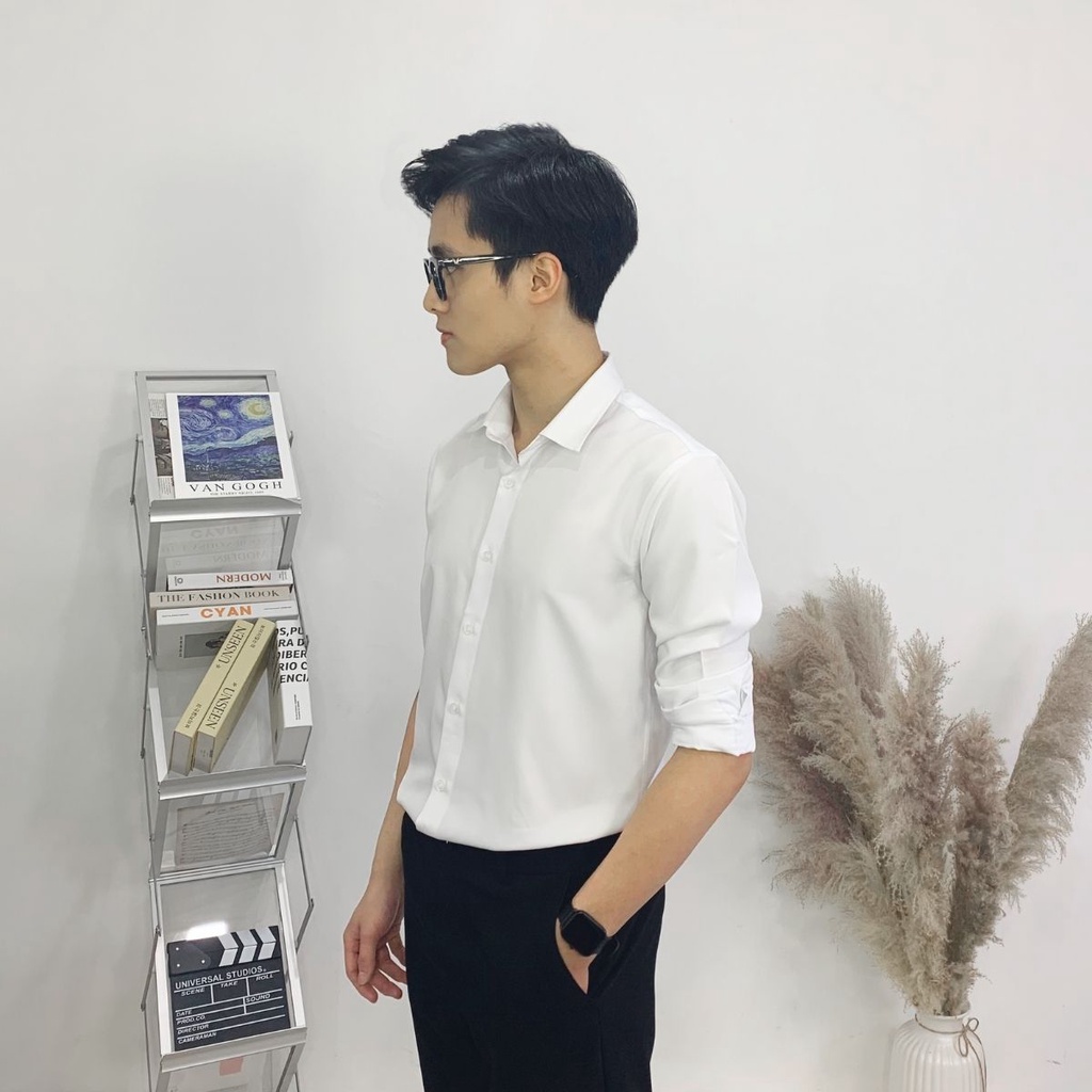Áo sơ mi nam form Slimfit dài tay vải lụa Hàn