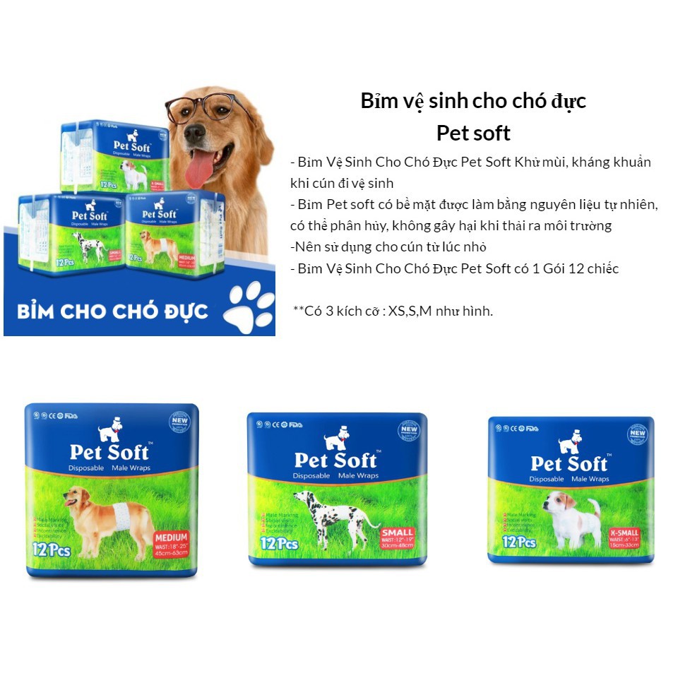 Bỉm vệ sinh cho chó đực Pet Soft 12 chiếc size S (4-8kg)