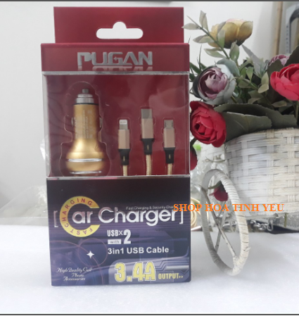 TẨU SẠC OTO TẨU SẠC NHANH Ô TÔ - TẨU SẠC XE hơi PuGan 3.4A tẩu sạc pugan - tẩu sạc kèm dây trên xe ô tô hàng chất lượng