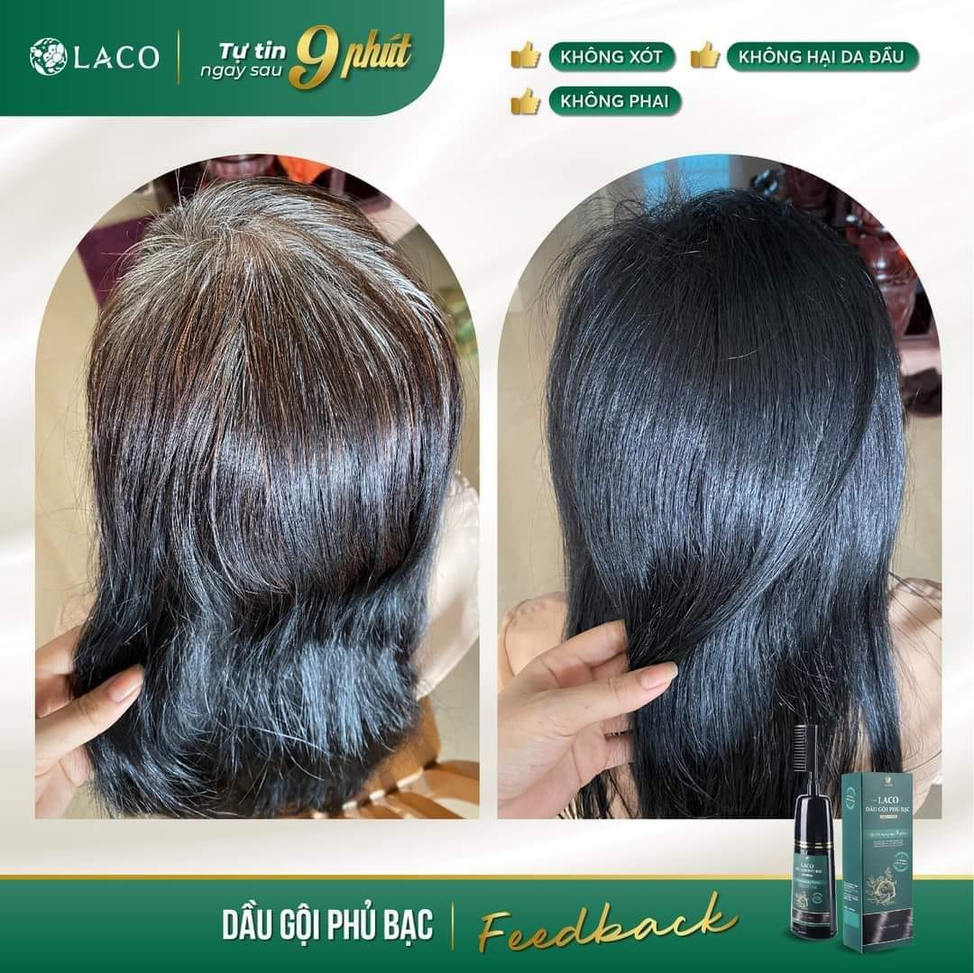 Dầu gội phủ bạc LACO đen tóc xanh tự nhiên chỉ sau 9 phút PT11 có lược chải tiện dụng an toàn, nhuộm tóc an toàn lành tính - Phương Thắm Organic