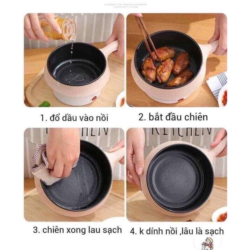 Ca nấu mì; Nồi lẩu điện mini 2 tầng có vỉ hấp