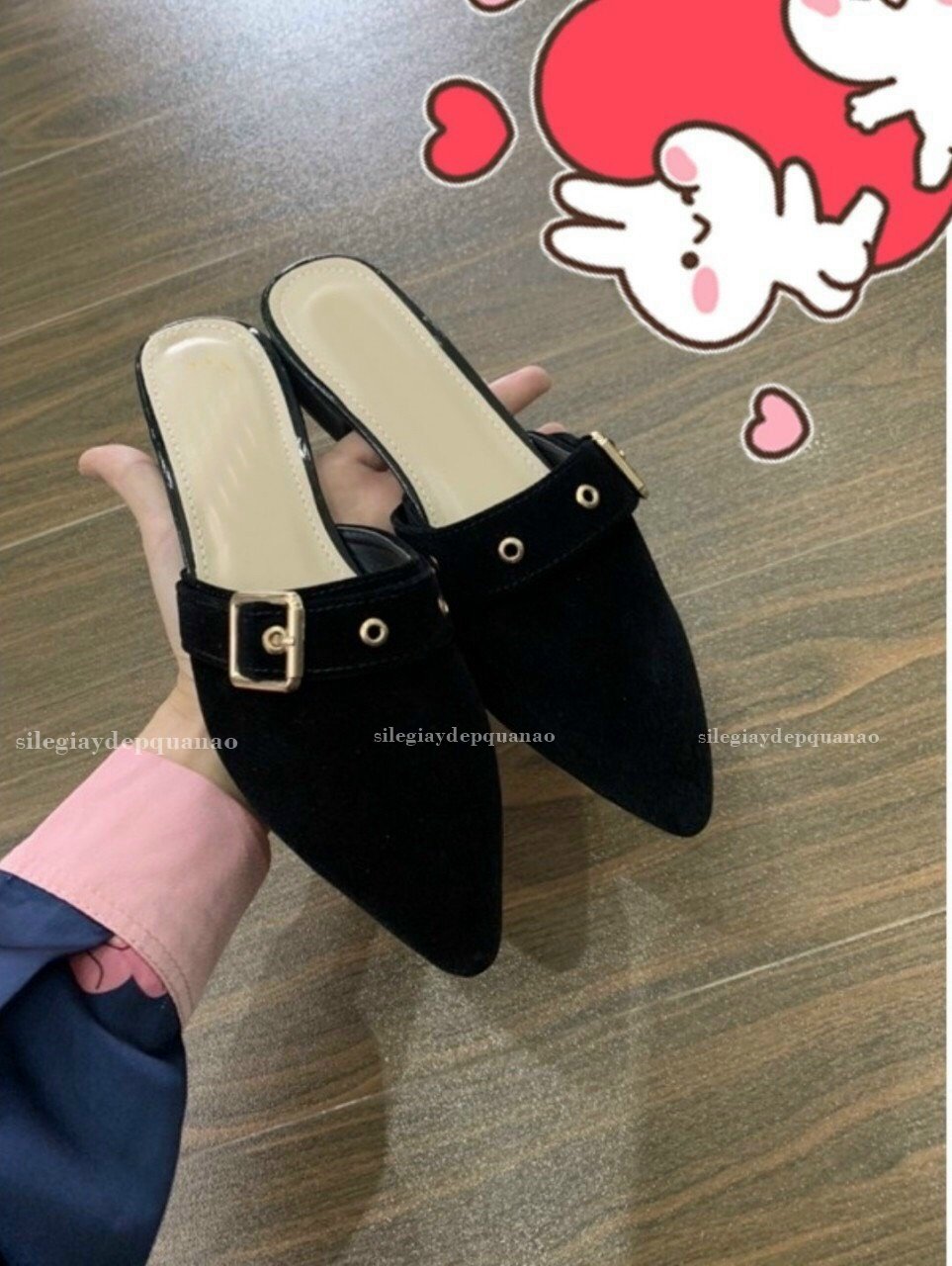 Dép sục nữ phối khuy cài gót 2cm cực êm