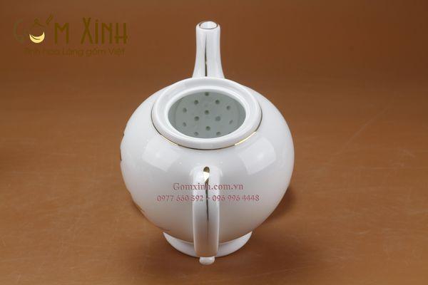 Bộ ấm chén Bát Tràng Camellia hoa sen vàng kim