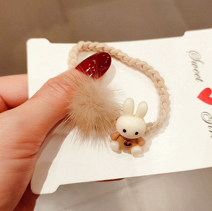 Set 4 dây chun buộc tóc xương cá charm cute mix quả bông mềm mại xinh xắn LILA CHUNQUABONG097