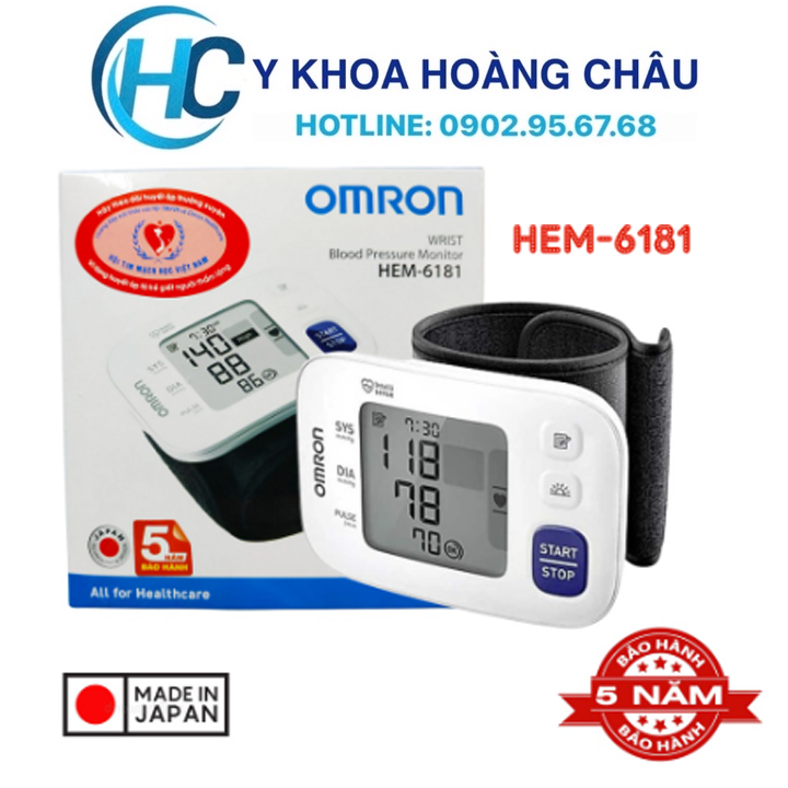 Máy đo huyết áp cổ tay omron hem-6181lưu trữ 60 dữ liệu trong bộ nhớ