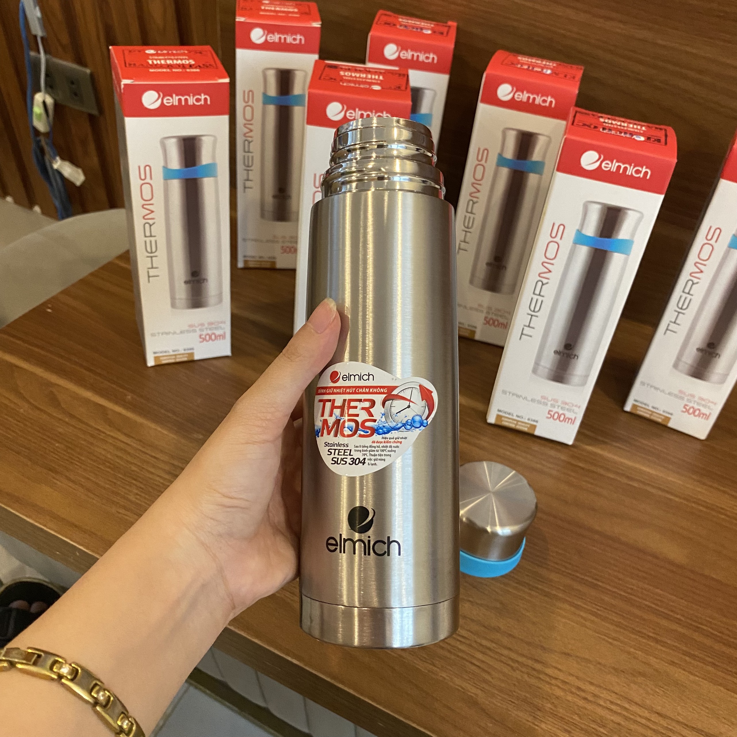 Bình giữ nhiệt EL-6386KM (Dung tích 500ml, màu Bạc, giữ nóng 8 tiếng lạnh 12 tiếng)
