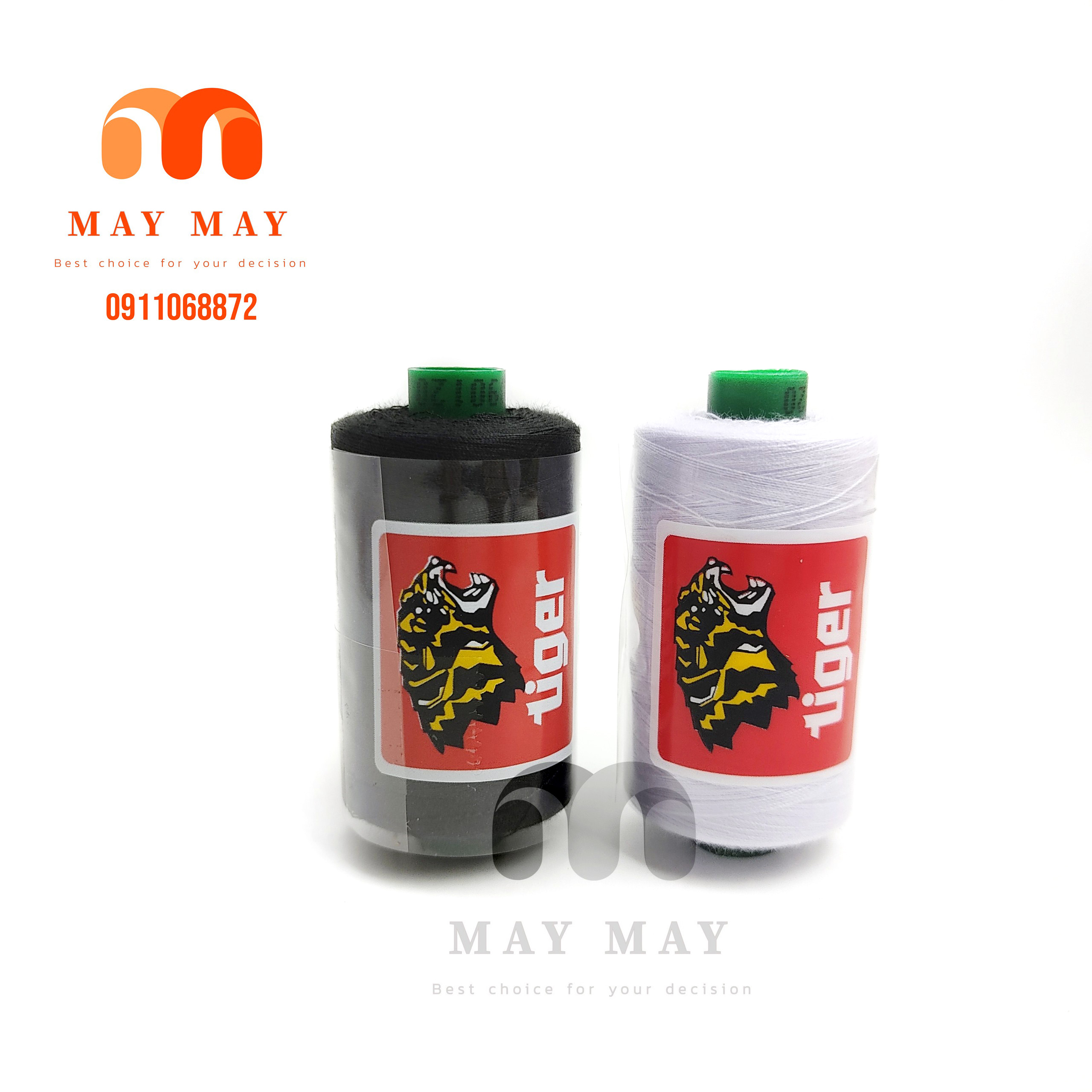 Chỉ may tiger ống 900m 2 màu trắng đen cuộn lẻ