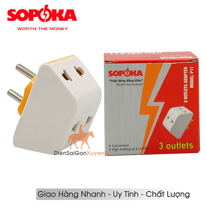Phích cắm điện, ổ cắm điện chia ra 3 ngã công suất sử dụng 2200W SOPOKA P11