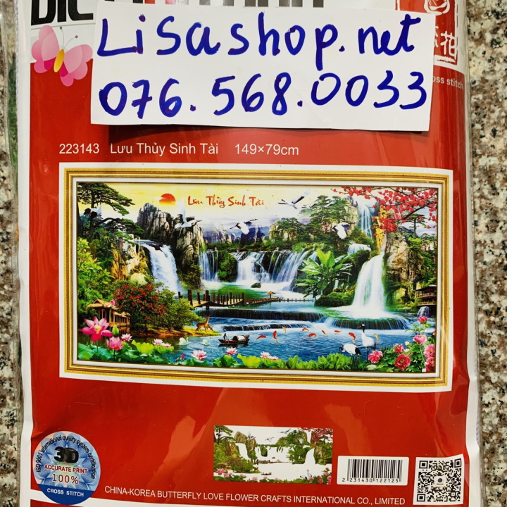 [HCM]Tranh thêu LƯU THỦY SINH TÀI 149x79cm chưa thêu 223143