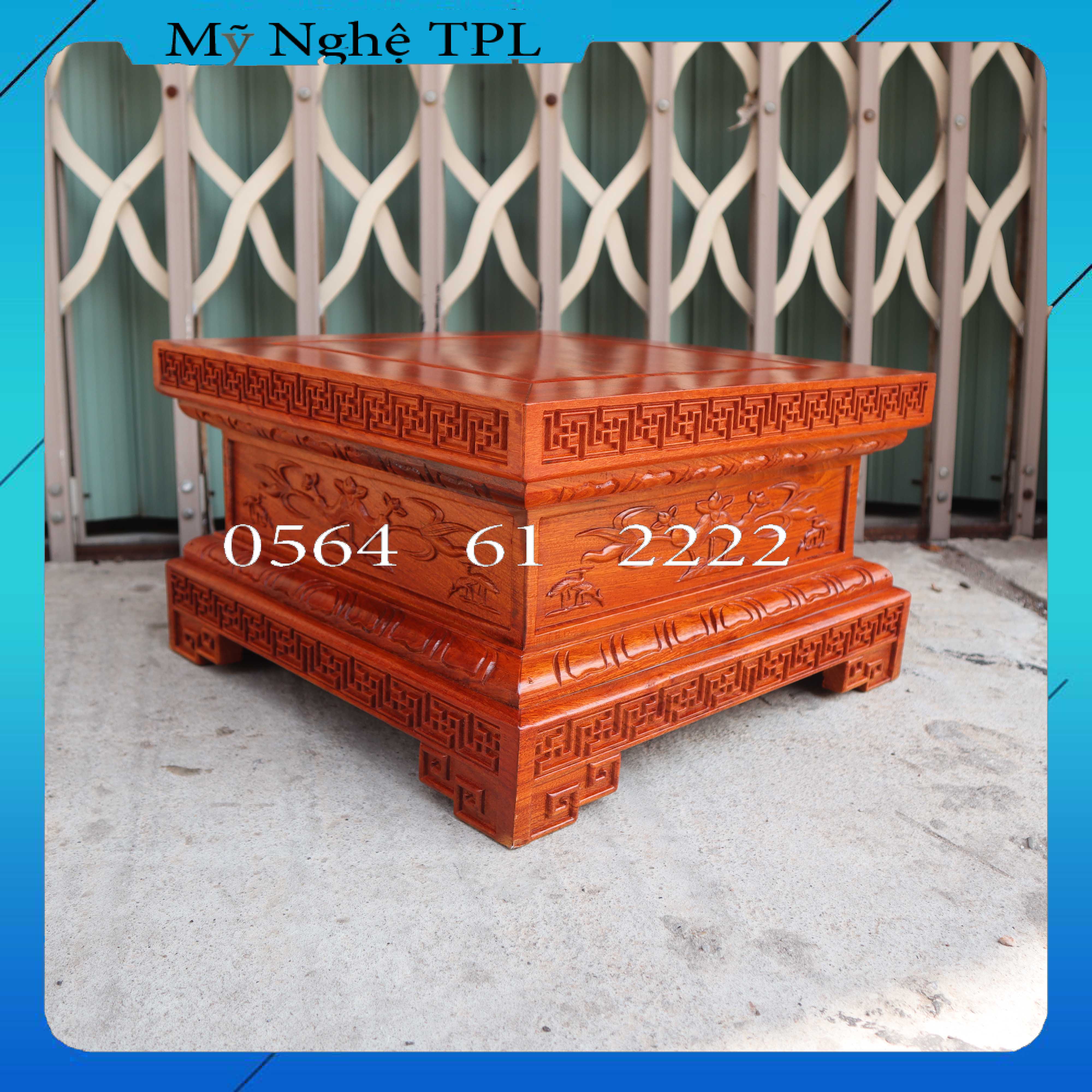 (Video)Đế vuông chân loa,Kỷ chiện,chân loa gỗ hương cao 20cm 4 cỡ mặt