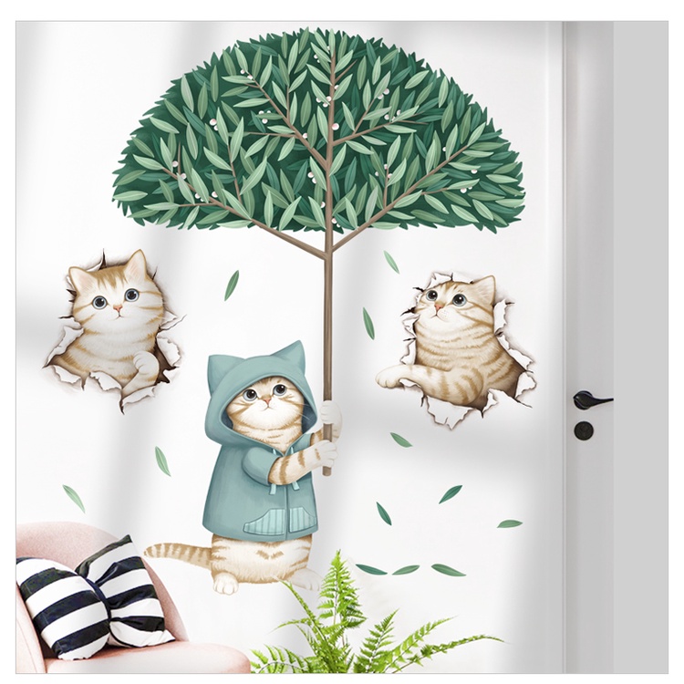 Decal dán tường Tranh dán tường Sticker Dán Tường Mẫu Những chú mèo ZH101