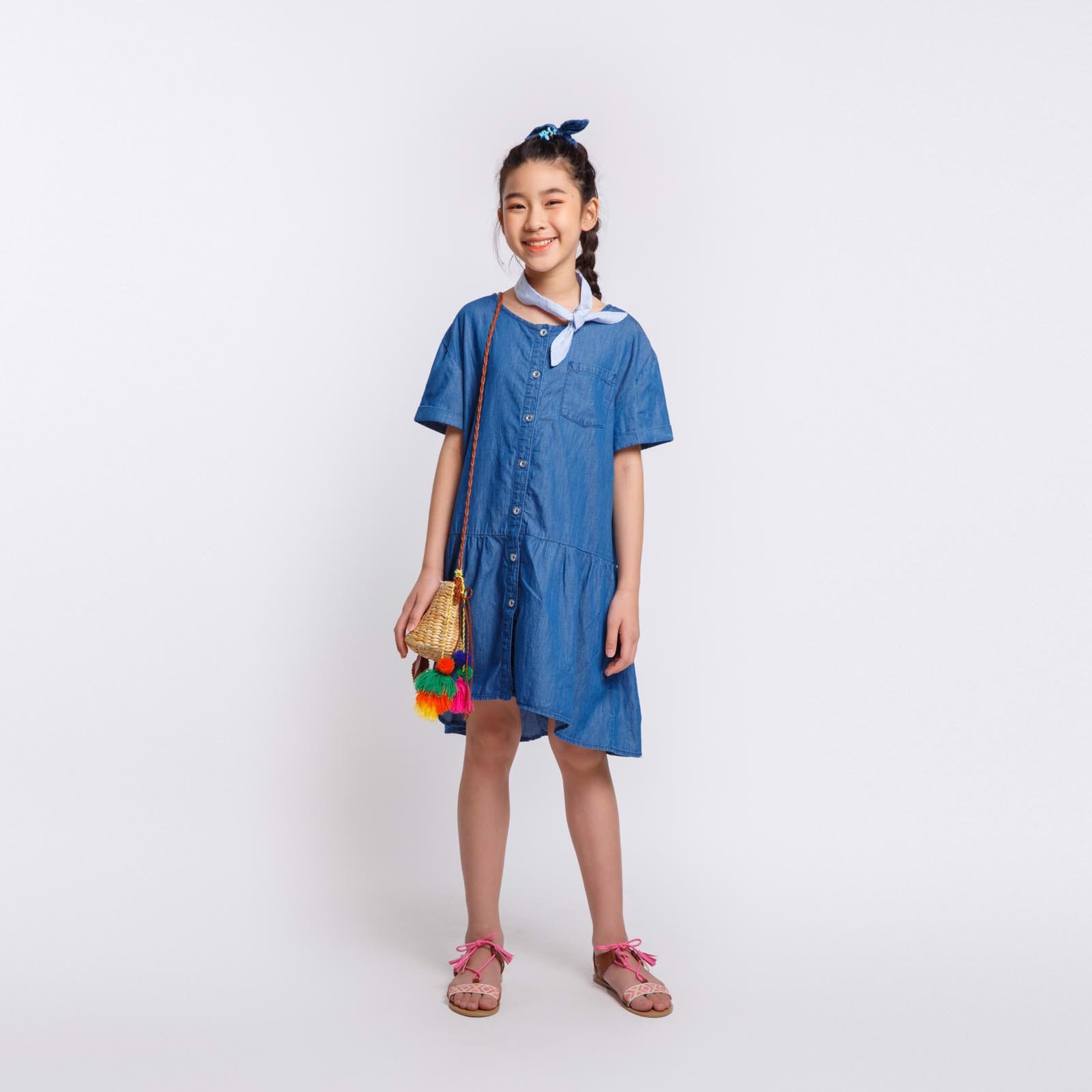 Áo đầm bé gái Denim w. Ruffle