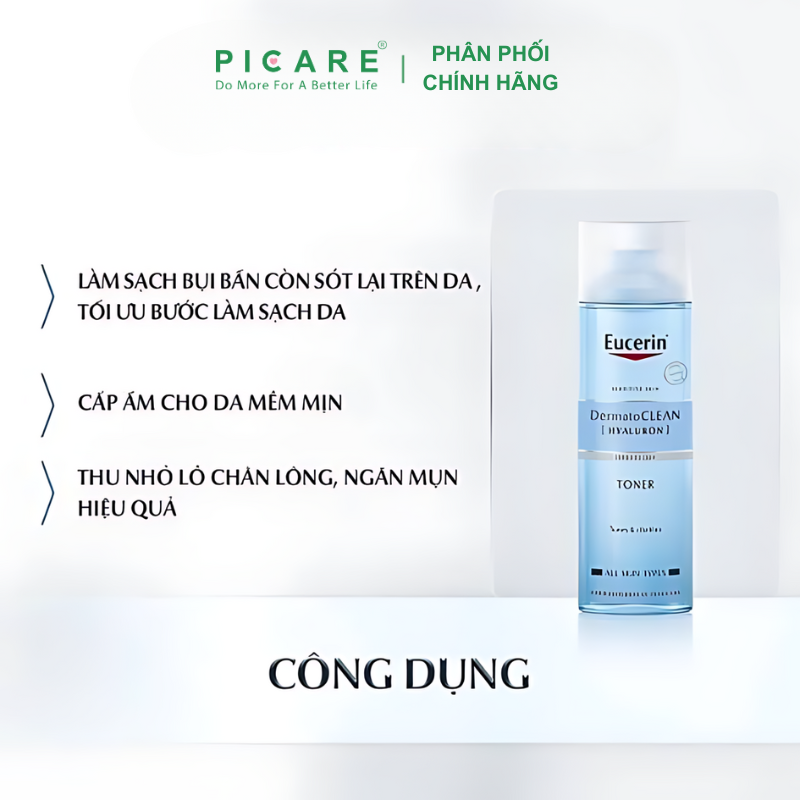 [GIẢM 20K ĐƠN 399K] Eucerin Nước hoa hồng cho da nhạy cảm Dermatoclean Clarifying Toner 200ml