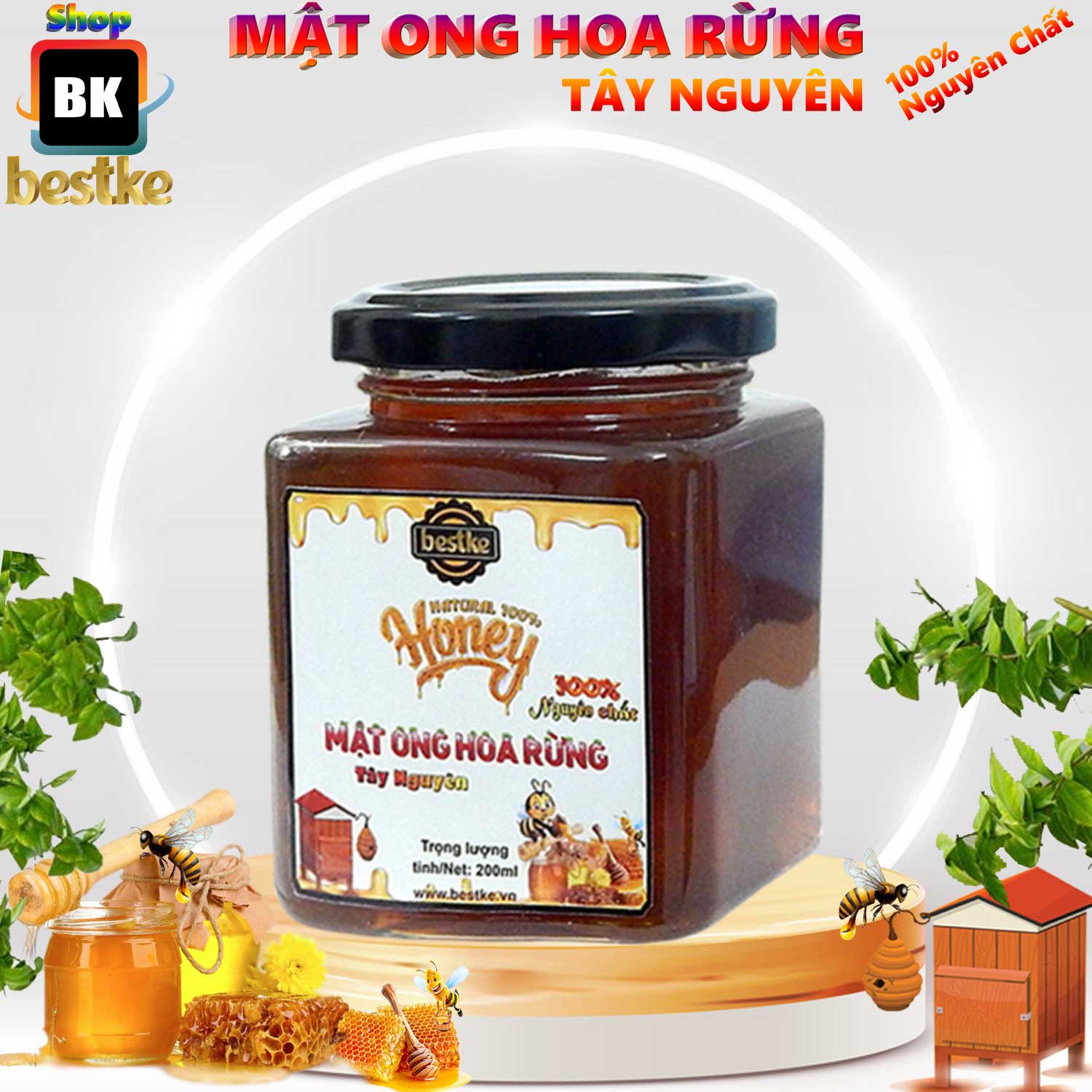 COMBO 5 Hũ mật ong nguyên chất hoa rừng tây nguyên , mỗi hũ 200ml=280g