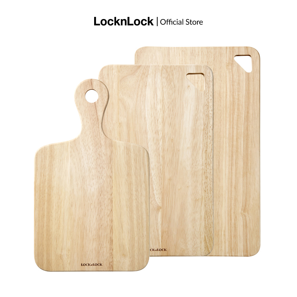Bộ 3 thớt gỗ cây cao su nhãn hiệu Lock&Lock (2 thớt hình chữ nhật + 1 thớt ping pong) LWC001S3
