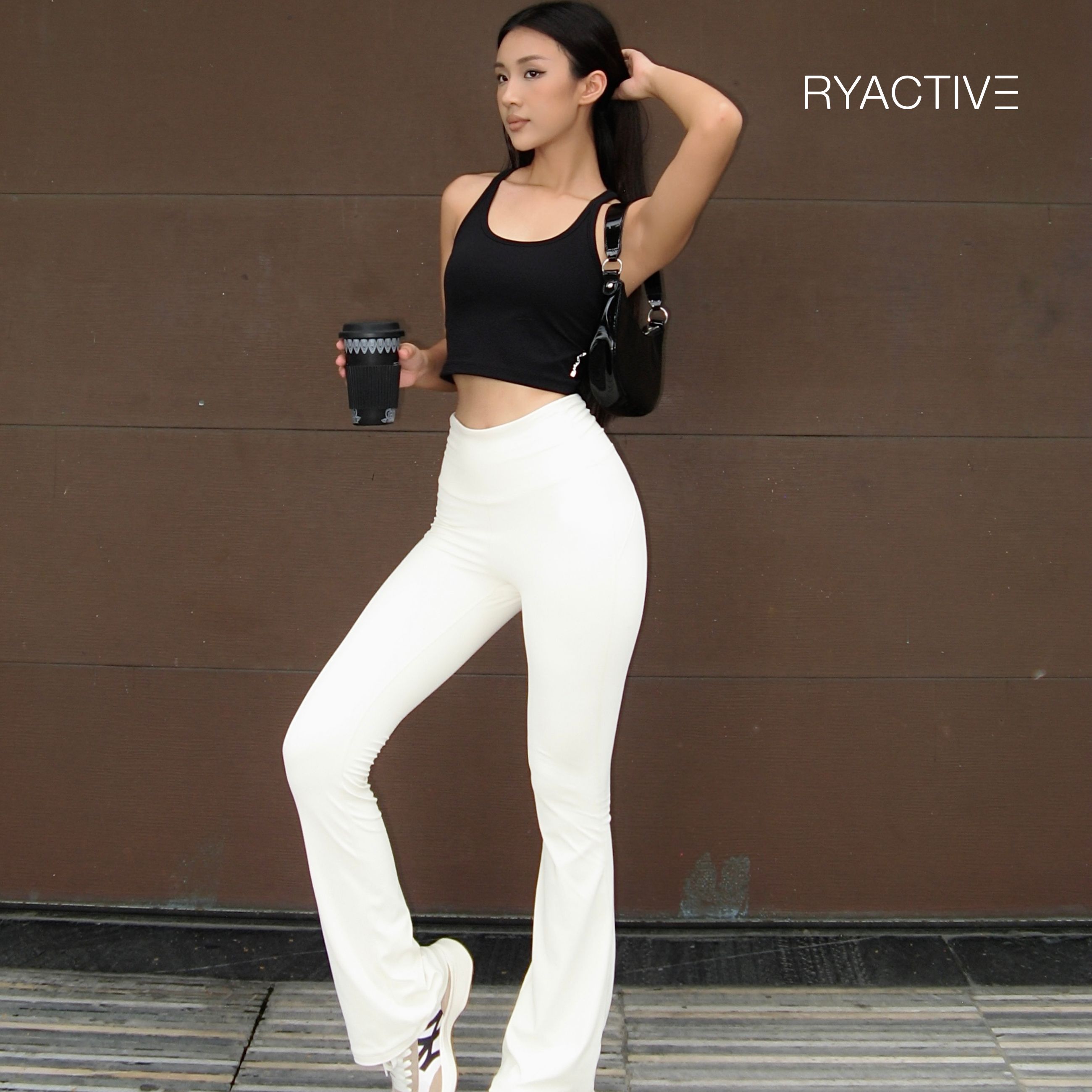 Quần legging thể thao dáng dài RYACTIVE - RYA FLARED LEGGING Coconut Cream