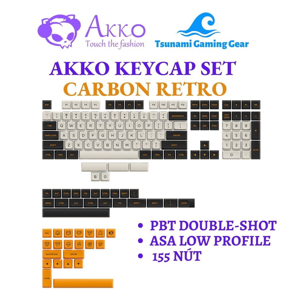 Bộ keycap AKKO Carbon Retro (PBT Double-Shot/ ASA Low profile/ 155 nút)