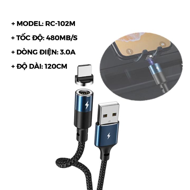 Cáp sạc nhanh Nam Châm Remax Zigie Series 3.0A Data RC-102 cổng Micro/ Lightning/ Type C