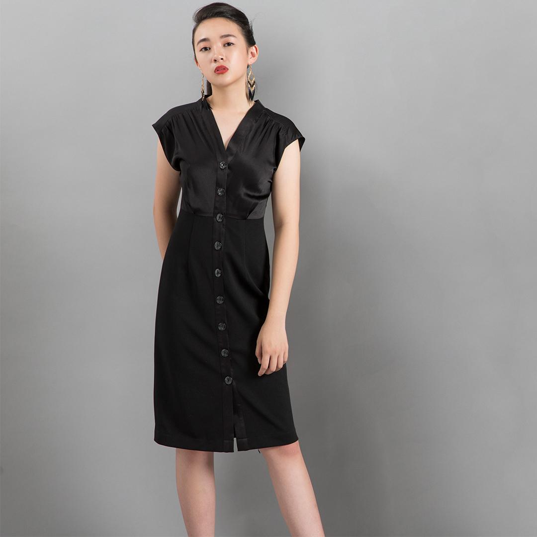 Đầm ôm phối satin hity dre084