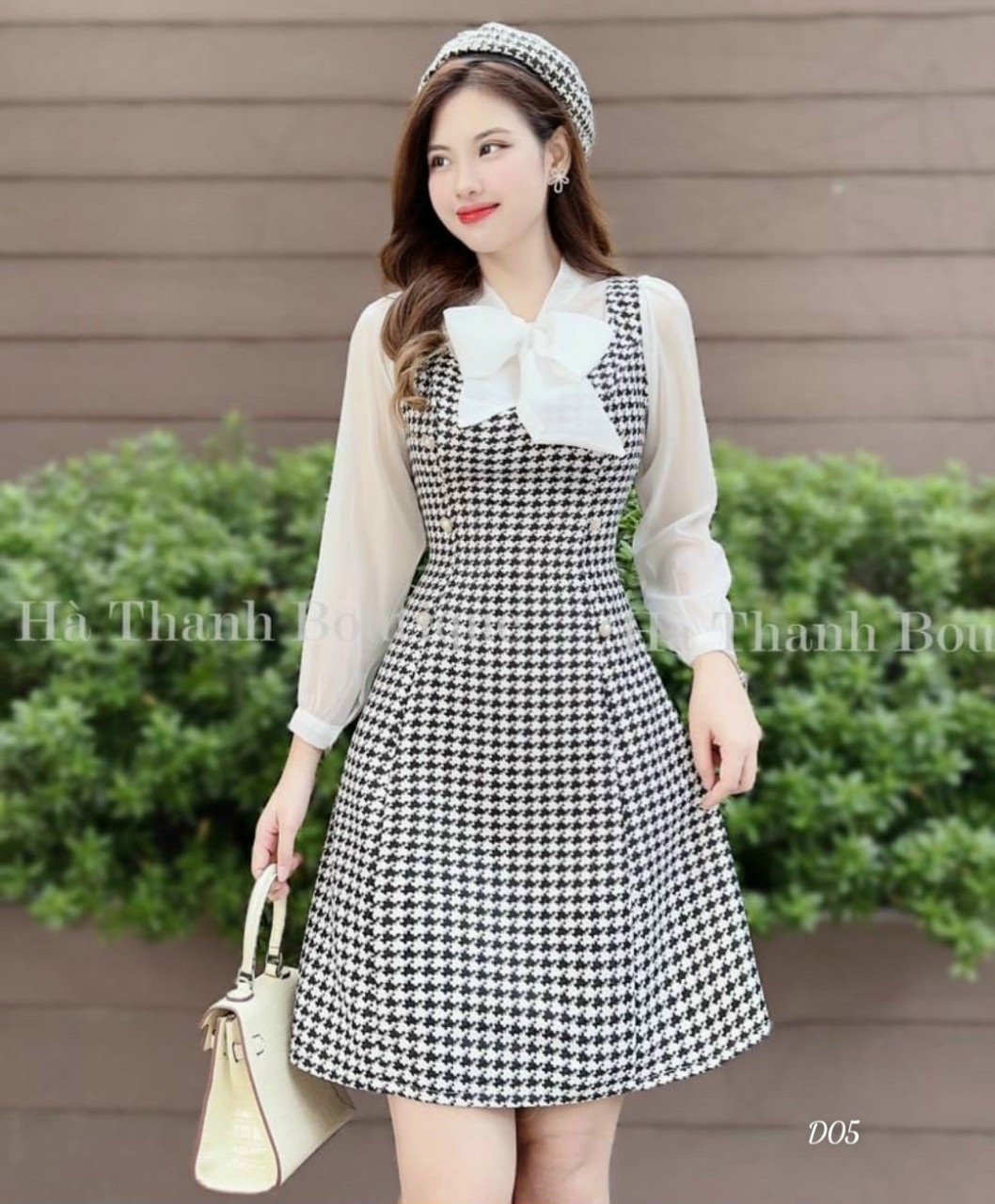 Đầm caro phối nơ cổ xinh sang chảnh hót hit như hình ldt1122