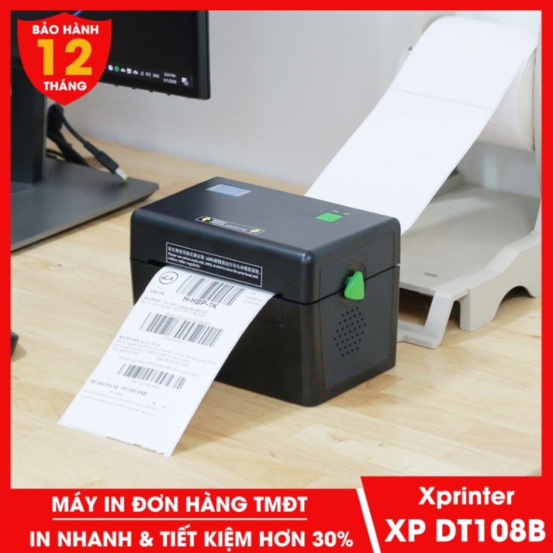 Máy in đơn hàng TMĐT Xprinter XP DT108B in phiếu giao hàng tem vận chuyển bằng công nghệ in nhiệt không cần dùng mực