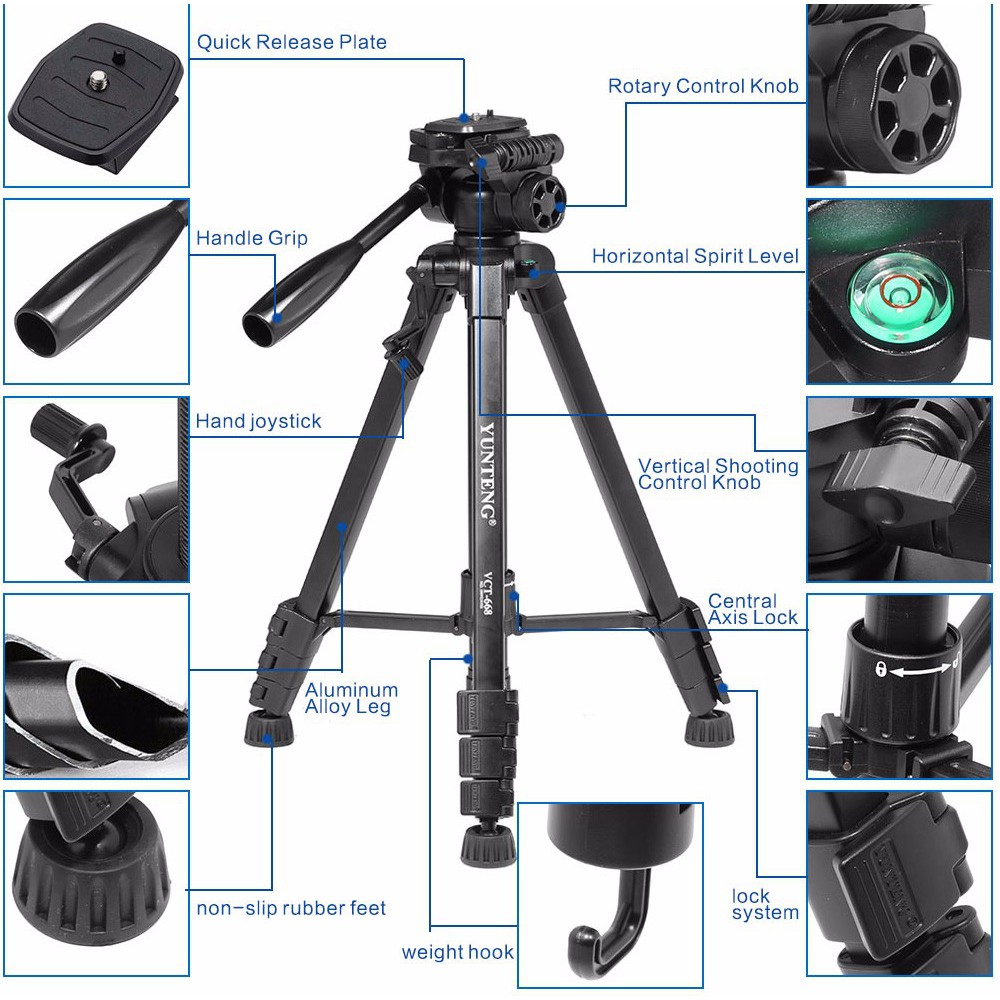 Chân máy ảnh tripod Yunteng VCT-668 (tặng kẹp điện thoại và remote bluetooth)