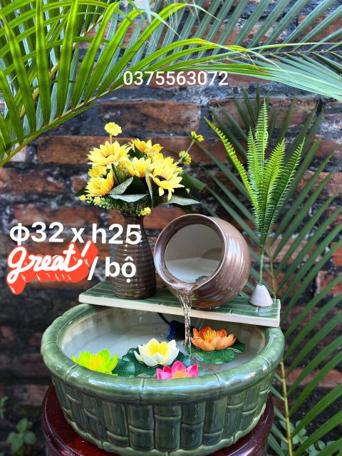 Đài phun nước- Thác phong thủy gốm sứ Bát tràng