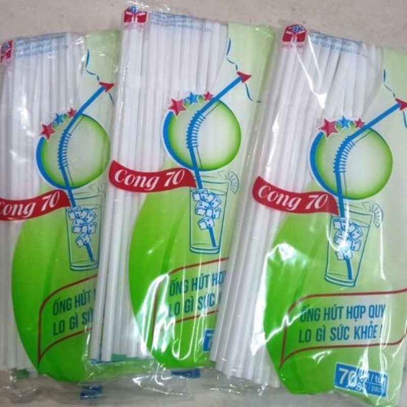 Ống hút gập nhựa trắng cao cấp (70 ống/gói)