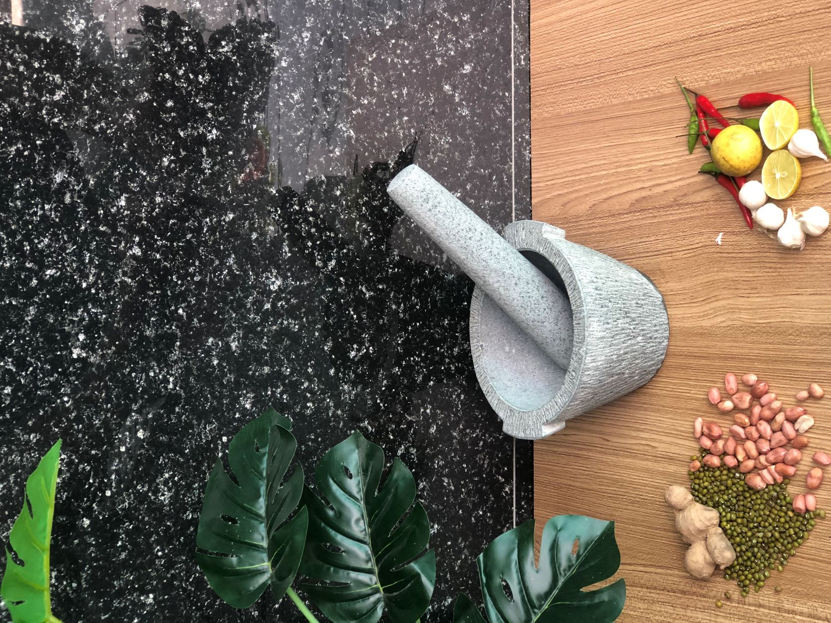 bộ sản phẩm cối đá + chày đá Đường Kính 15cm