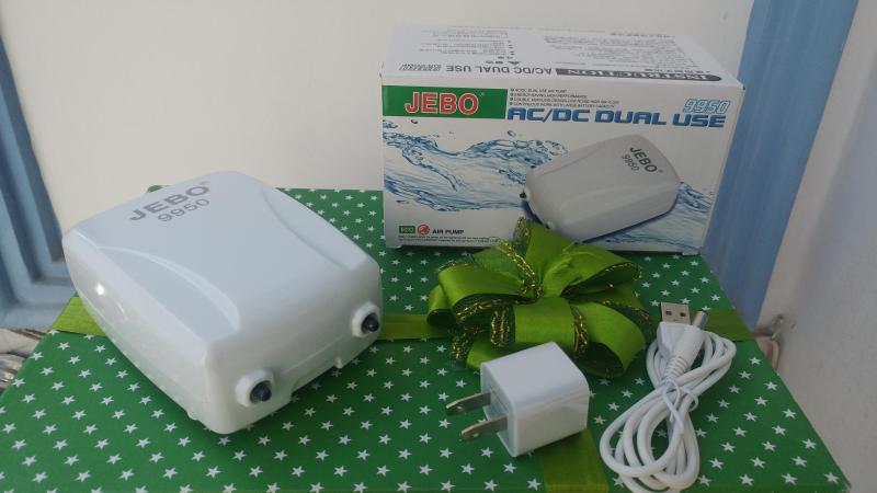 Máy sủi khí điện và pin JEBO 9950, tặng dây và đá sủi.
