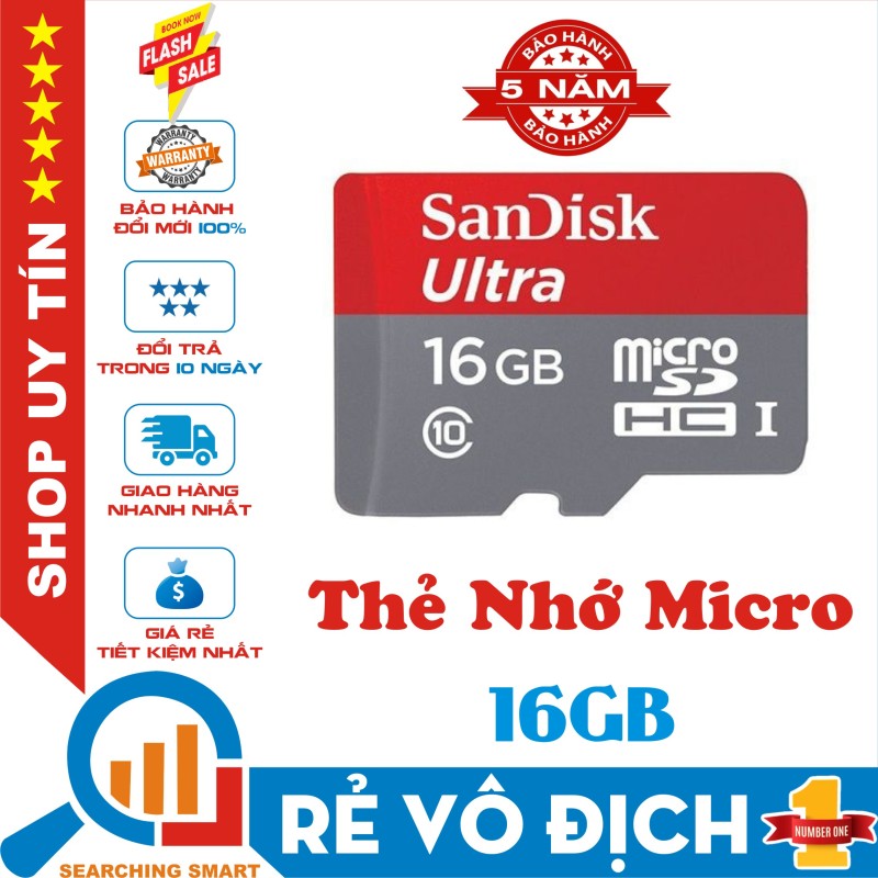 Thẻ nhớ Micro SDHC Ultra Sandisk 16GB - Bảo hành 5 năm