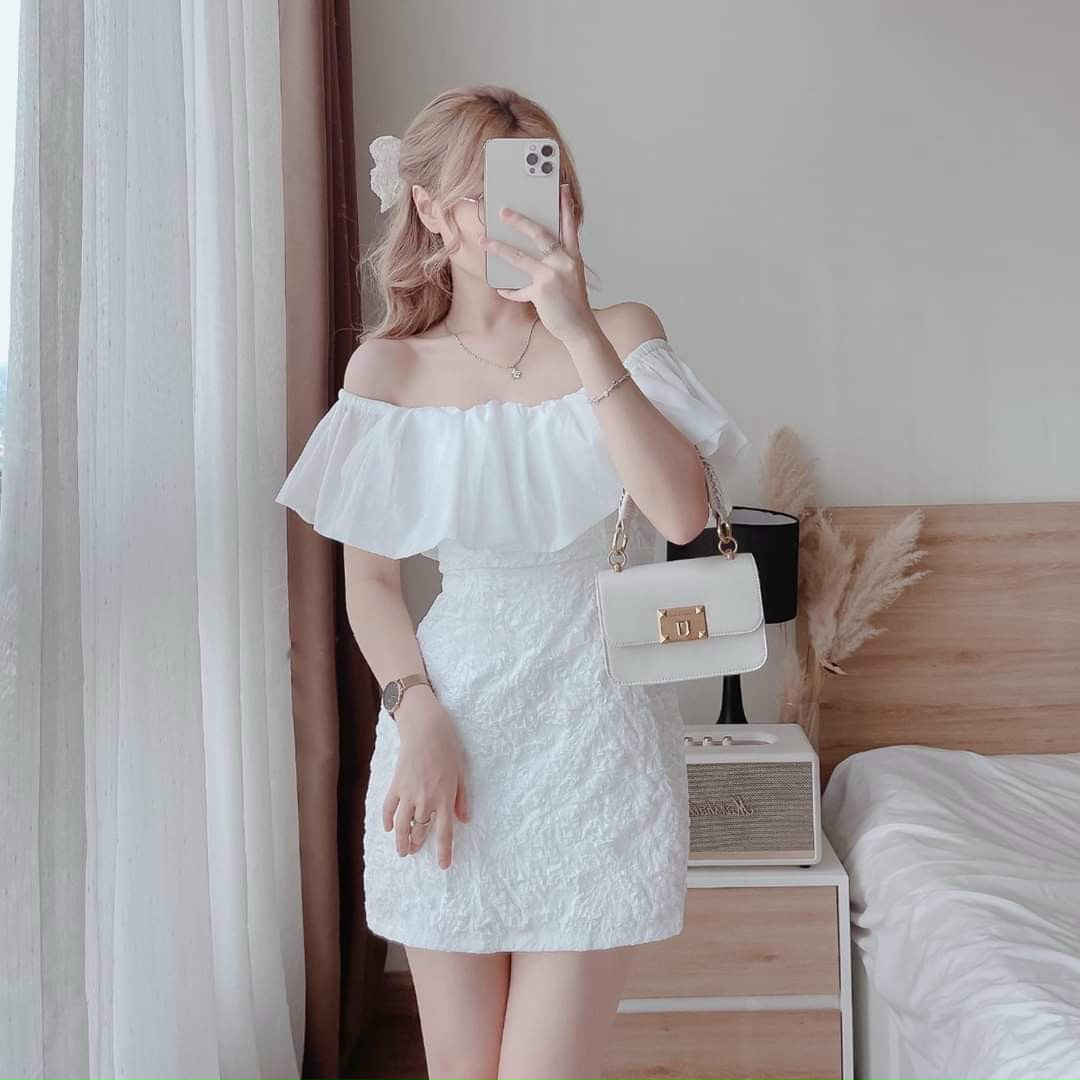 Đầm Trễ Vai Chỉ Xốp (Có Lót Ngực)
