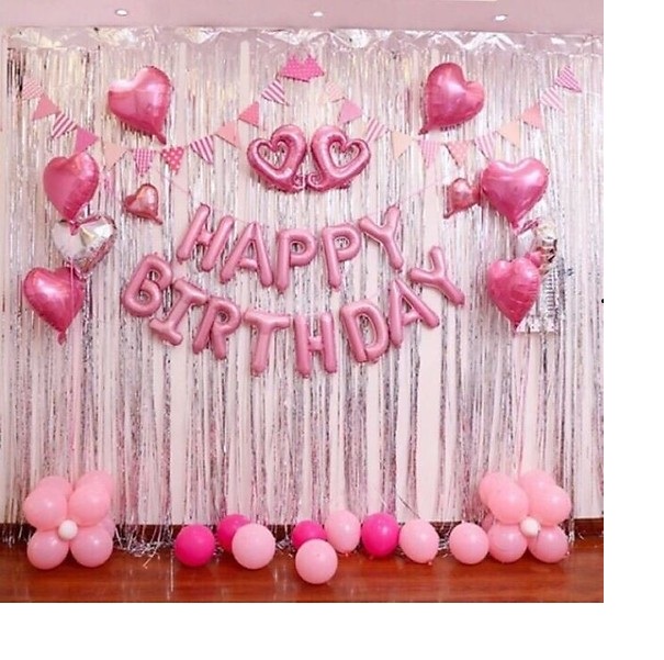 Bộ Trang Trí Sinh Nhật Màu Hồng lãng mạn 012