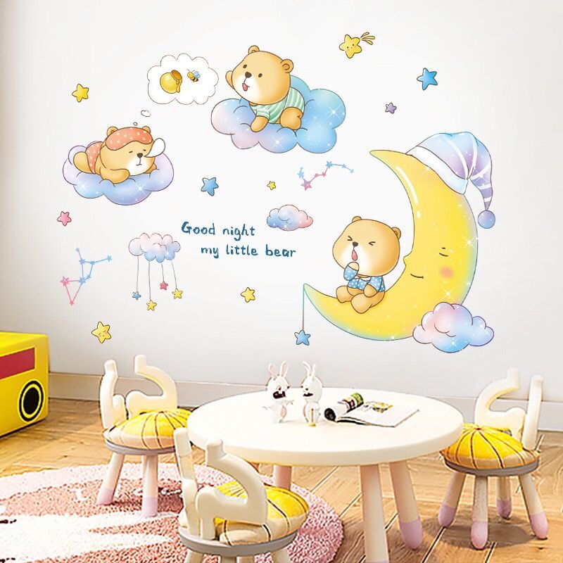 Decal dán tường chúc bé ngủ ngon gấu và trăng