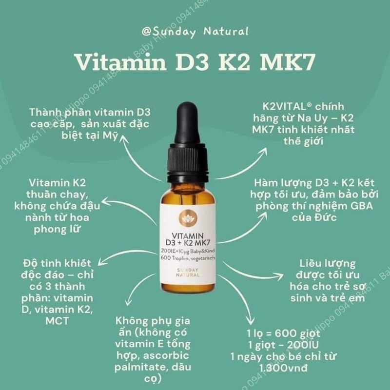 Vitamin D3 K2 MK7 Sunday Natural Đức 10ml - Date mới