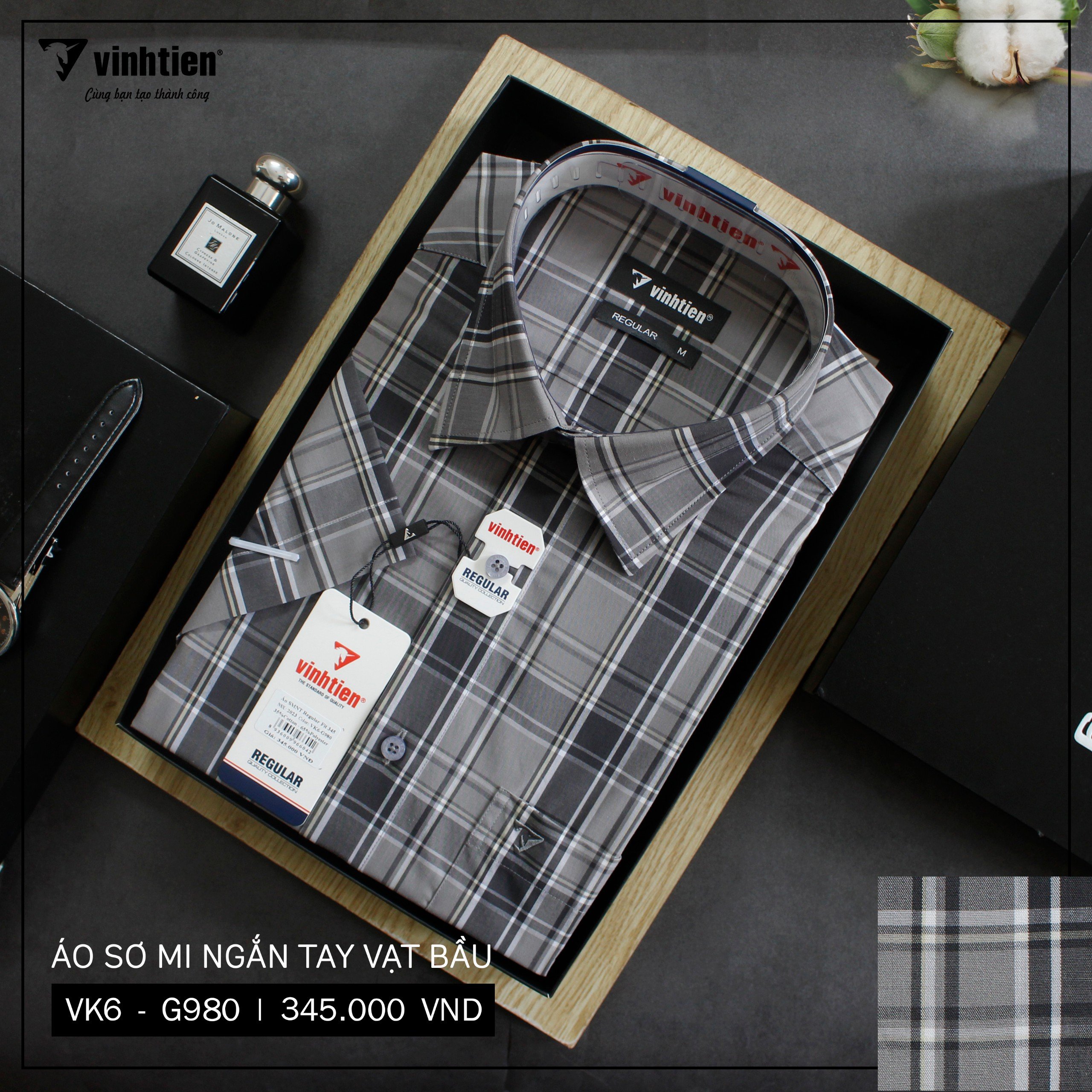 Áo Sơ Mi Ngắn Tay Vải Kẻ TC Regular Fit 345 Vĩnh Tiến - Vạt Bầu - Nhiều Màu