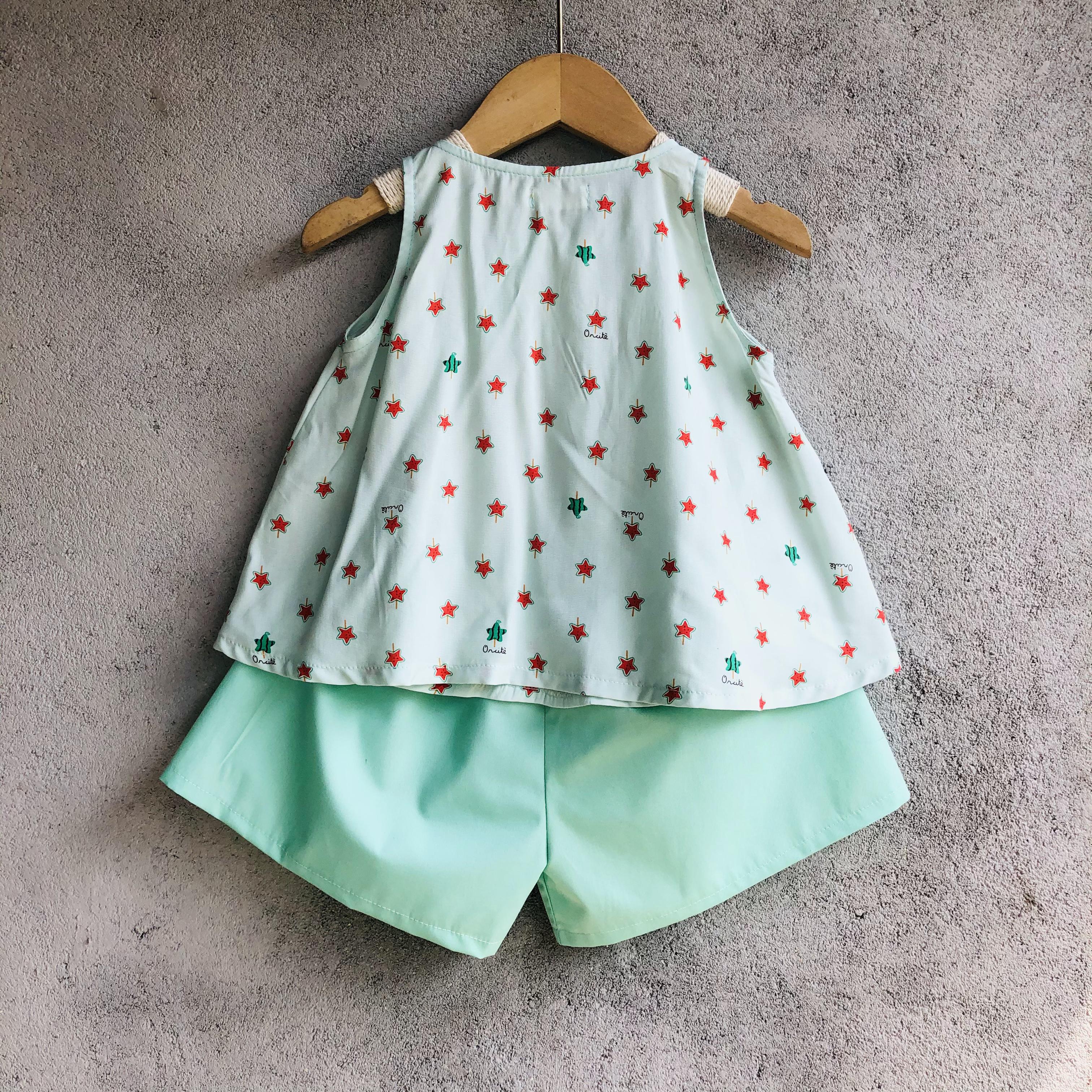 Bộ đùi bé gái chấm bi chất thô cotton thoáng mát
