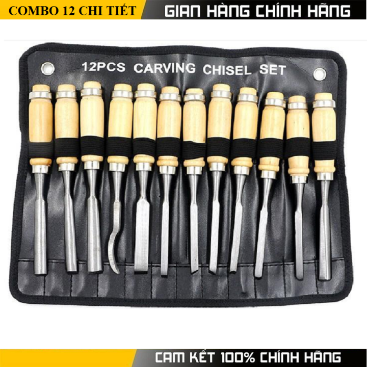 Bộ 12 mũi dao đục gỗkhắc gỗ -Chất liệu: Thép carbon cao cấp - Lưỡi dao đa dạng Ứng dụng: đục tiện khắc gỗ