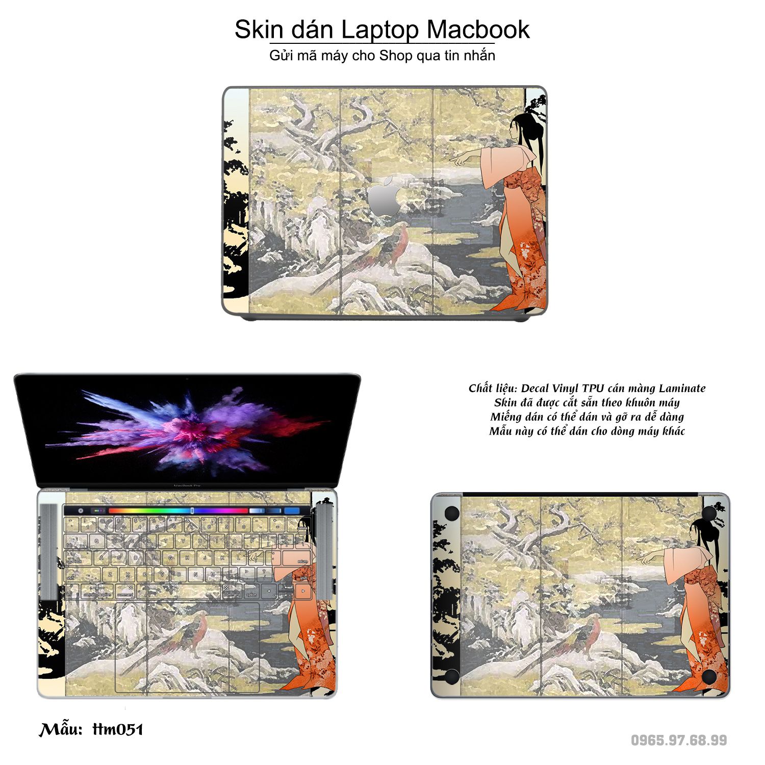 Decal Skin dán Macbook, laptop mẫu Tranh thủy mặc