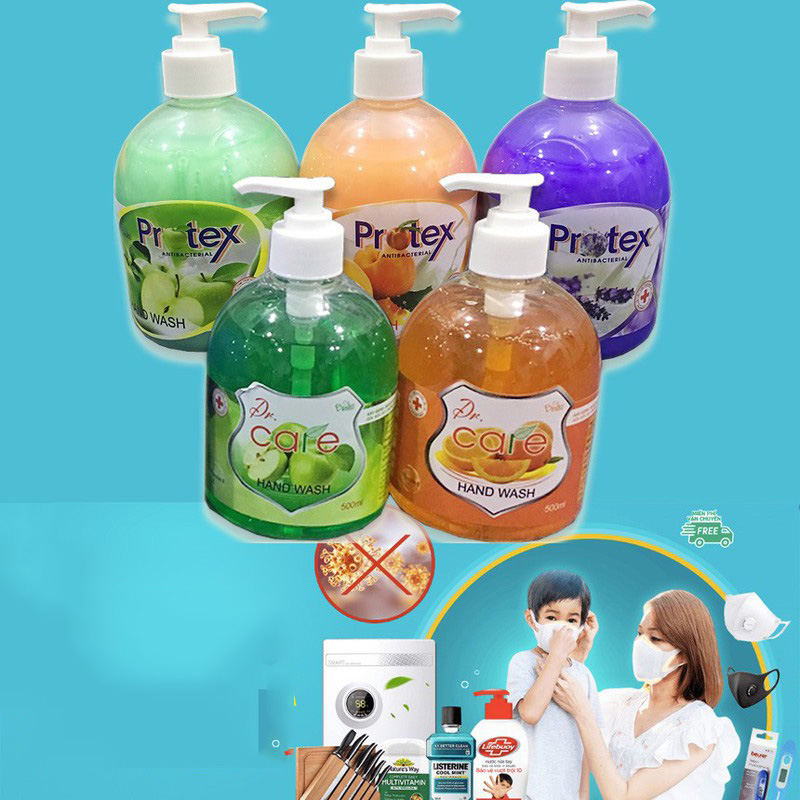 Nước xà phòng rửa tay và tuyệt trùng Protex, DR. CARE, BMSOFT CLEAN,  hương hoa quả 500ml xuất đi Châu Âu , (Date: mới 36 tháng) - Giao mùi ngẫu nhiên.-[ 12.12 Hot Deals ]