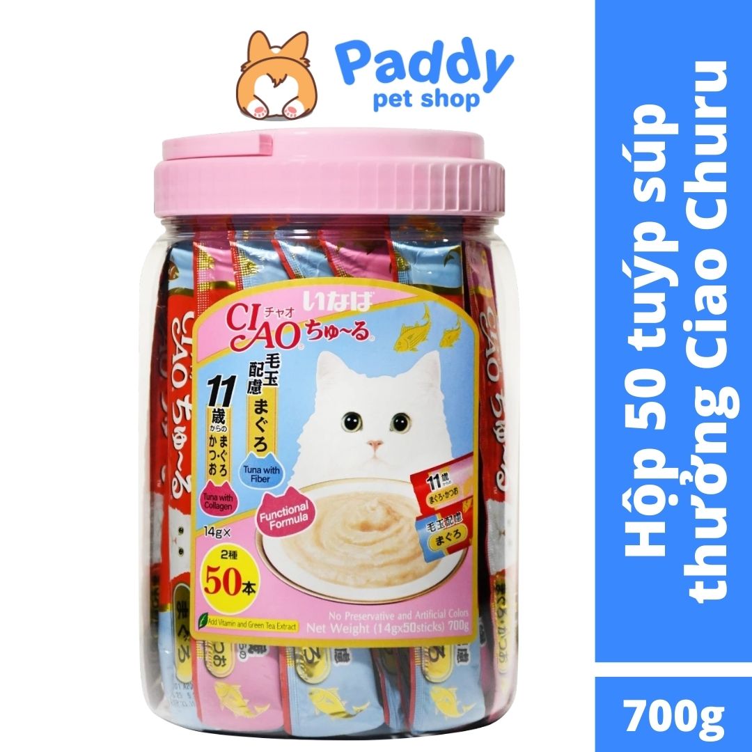 [Hộp 50 tuýp] Súp Thưởng Mèo Ciao Churu Mix Nhiều Vị