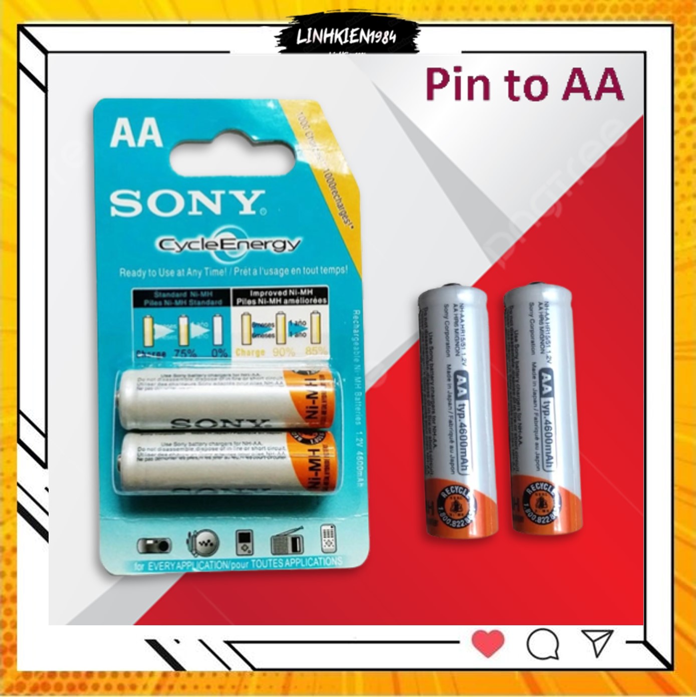 Pin sạc 3a / 2a son-y 1 vỉ 2 viên