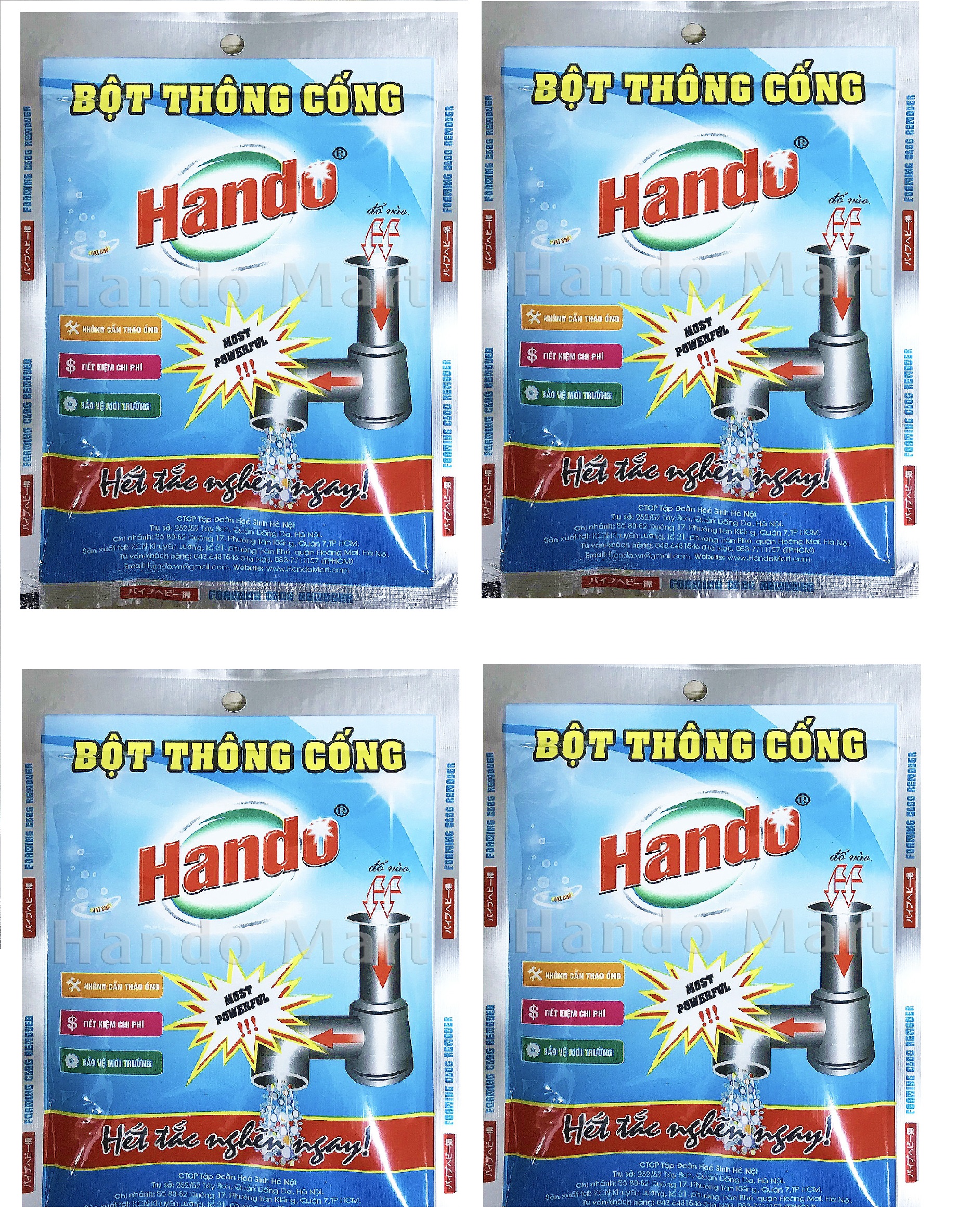 (HCM) Bộ 4 gói bột thông cống Hando 100g BHKN18