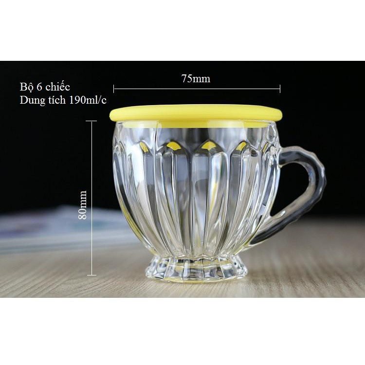 [HCM]BỘ 6 LY THỦY TINH PHA LÊ UỐNG TRÀ