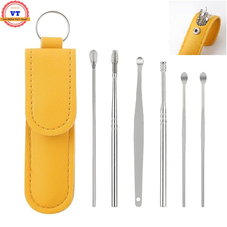 [HCM]Bộ dụng cụ lấy ráy tai lò xo 8 món bằng thép cao cấp, Bộ Dụng Cụ Ngoáy Tai Lấy Ráy Tai 6 MÓN Cao Cấp Bao da