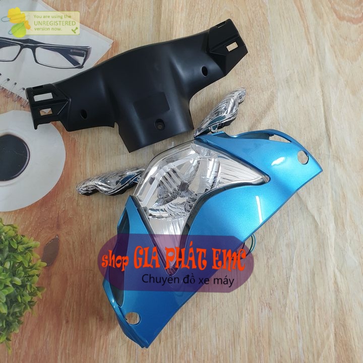 [ 4 món ] Đầu xe trước màu XANH NGỌC(4 món) kèm pha đèn xe Wave RS / S100 / alpha