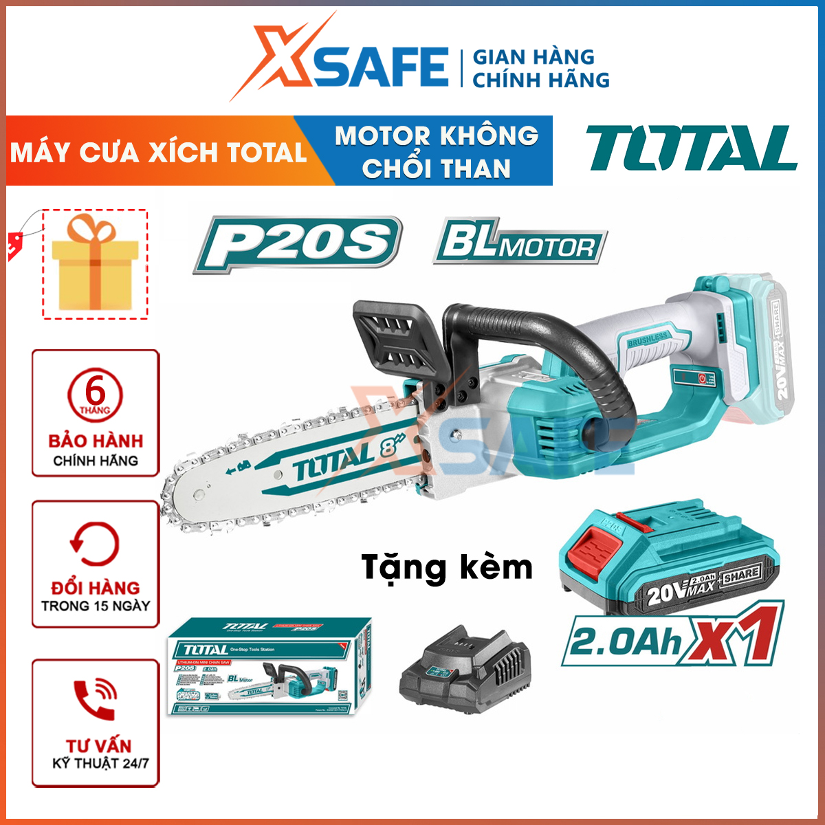 Chain saw with lithium battery total tgsli24051-genuine-xsafe