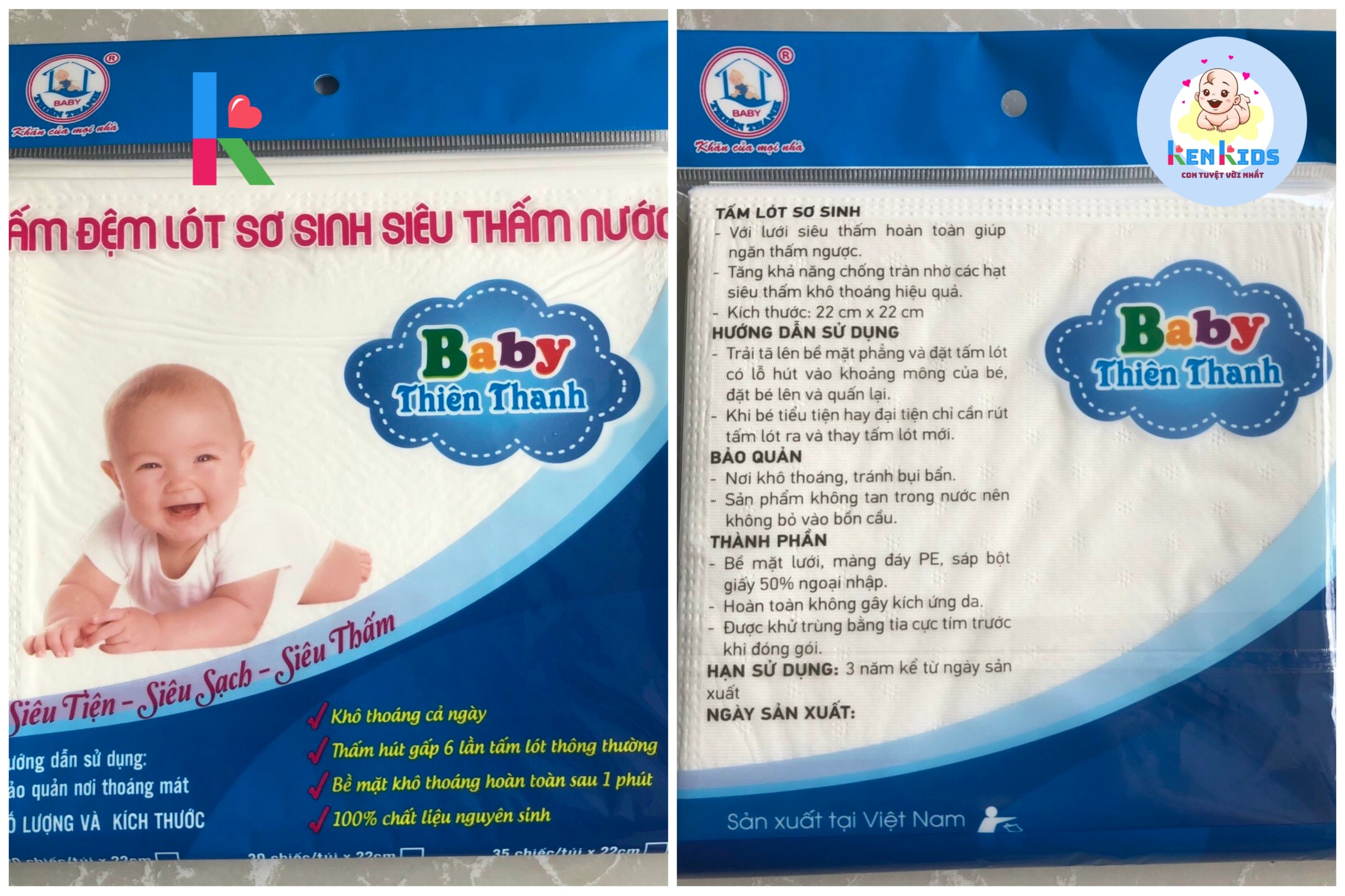 Lót phân su tấm lót chống tràn siêu thấm nước cho bé sơ sinh Thiên Thanh